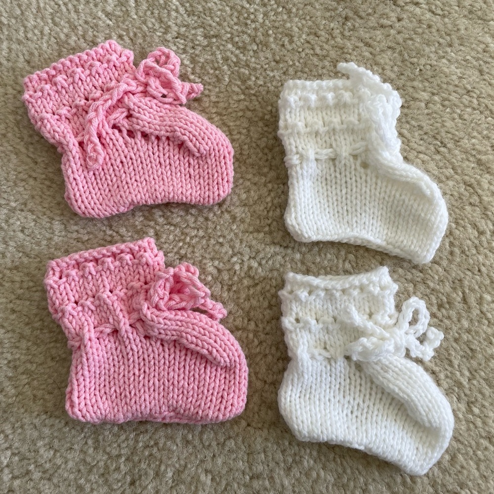 Hand knitted baby booties